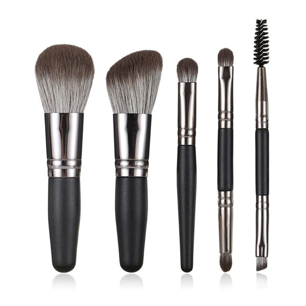 Feiyxu Makeup Brushes Set 5PCS Double Ended Portable Mini Cosmetic Brushes Kit for Foundation, Eyeshadow, Blush Make Up Brushes,w/Pouch