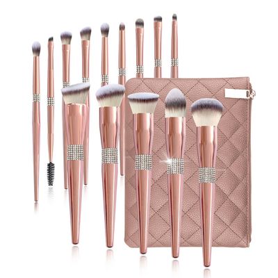 Feiyxu Makeup Brush Set 14 pcs Diamond Encrusted Makeup Brushes Set Cosmetics Blending Tool Powder Foundation Blush Highlight Eyeshadow Eyebrow Eyelash Brush,Eyeliner Brushes