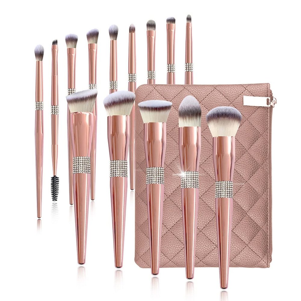 Feiyxu Makeup Brush Set 14 pcs Diamond Encrusted Makeup Brushes Set Cosmetics Blending Tool Powder Foundation Blush Highlight Eyeshadow Eyebrow Eyelash Brush,Eyeliner Brushes