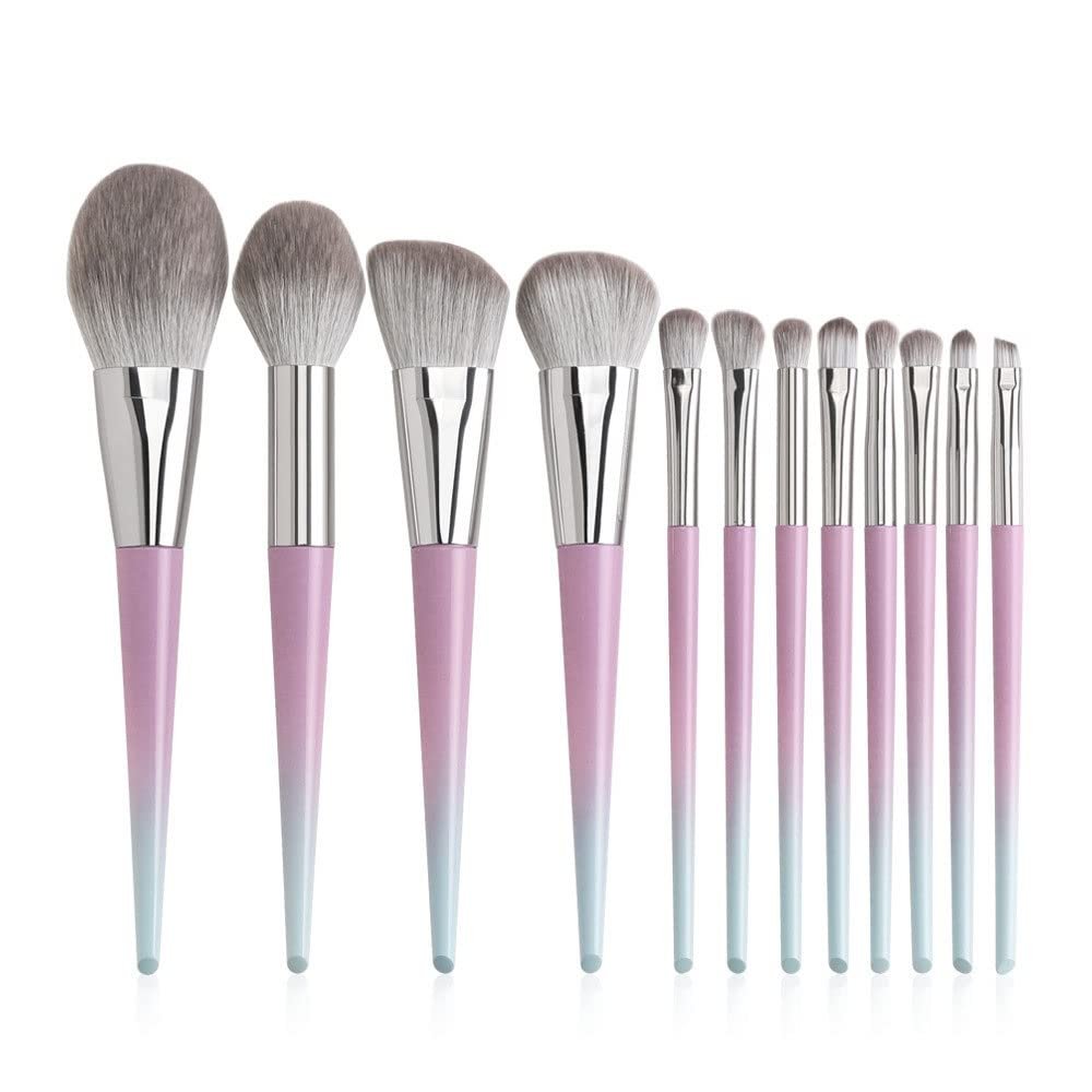 Feiyxu Makeup Brush Set 12pcs Makeup Brushes Set Powder Foundation Brush Eye Shadow Eyebrow Professional Blush Makeup Brush Tools (Color : Pink)