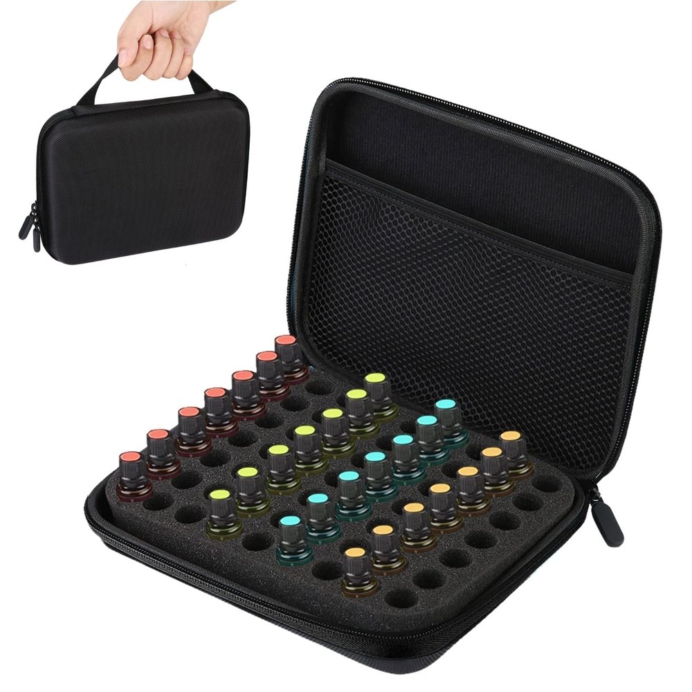 63 Slots Portable Essential Oil Storage Bag EVA Aromatherapy Essential Oil Storage Anti-Crash Case Storage Box for Home Traveling Moving House(Black)