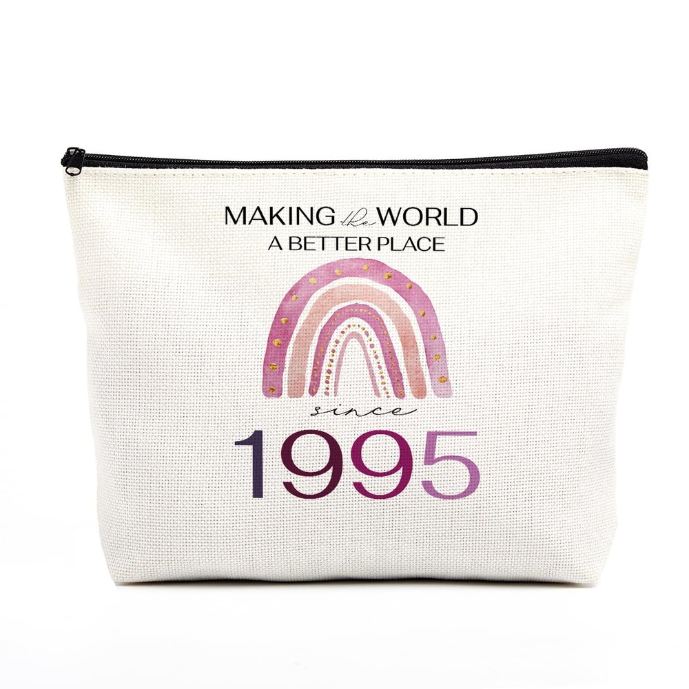 30th Birthday Gifts for Her Makeup Bag 30th Birthday Decorations for Women Boho Rainbow 30 Year Old Birthday Gifts for Women Her Daughter Sister Bestie Making The World A Better Place Since 1995