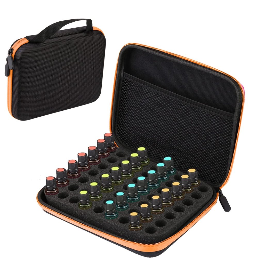 63 Slots Portable Essential Oil Storage Bag EVA Aromatherapy Essential Oil Storage Anti-Crash Case Storage Box for Home Traveling Moving House(Orange)