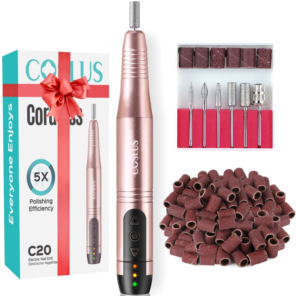 COSLUS Cordless Nail Drill Electric File: Professional for Acrylic Gel Dip Powder Nails Portable Nail Drill Machine Kit for Manicure Pedicure Nail Set with Everything Rechargeable Lightweight