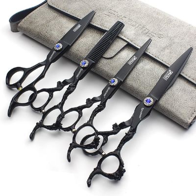 6+7 inch hair stylist barber scissors black plate dragon 440C hairdressing cutting scissors+thinning scissors (4PC)