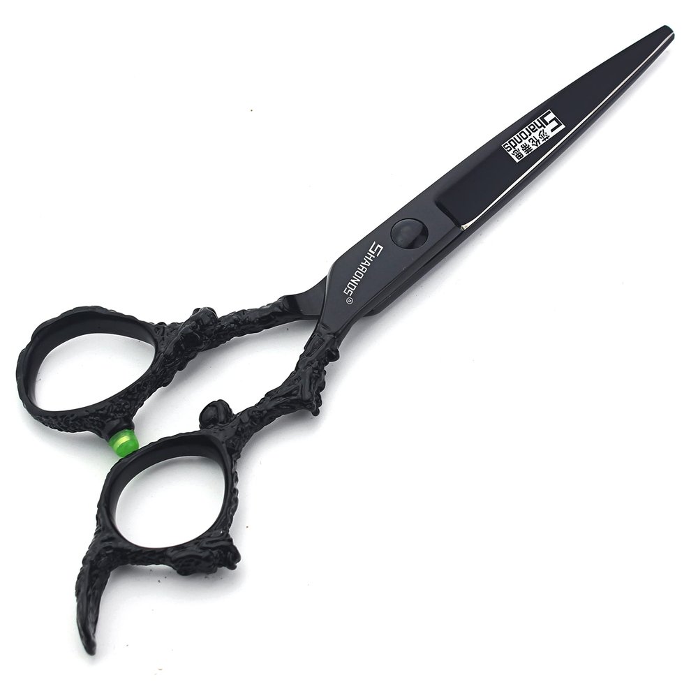 AXEMOORE 6 Inch Hair Stylist Barber Scissors, Black, 440C Stainless Steel, Ergonomic, Compact