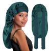 BONNET QUEEN Braid Bonnet Silk Bonnet Foldable Extra Long Wrap for Braids Satin Bonnets with Tie Band Long Sleep Cap, Dark Green view 1