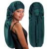 BONNET QUEEN Bonnet for braids Silk Bonnet Extra long satin bonnet For Sleeping Hair Bonnet For Locs With Tie Band Darkish Green view 1