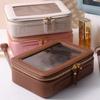 SANHECUN Toiletry bag waterproof cosmetic organizer with handle large opening for travelling car organizer (Brown) view 3