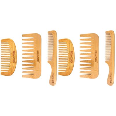 KALLORY 6pcs Hair Combs for Women Fine Hair Bamboo Wide Fine Tooth Combs Stylist Tool