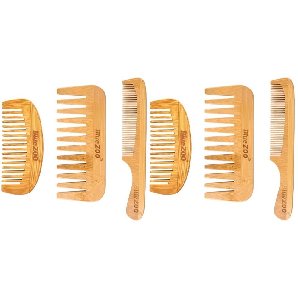 KALLORY 6pcs Hair Combs for Women Fine Hair Bamboo Wide Fine Tooth Combs Stylist Tool