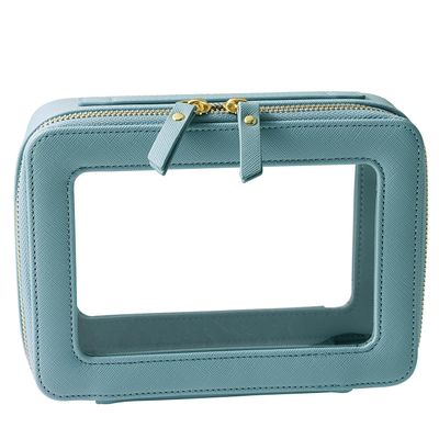SANHECUN Toiletry bag waterproof cosmetic organizer with handle large opening for travelling (Blue)