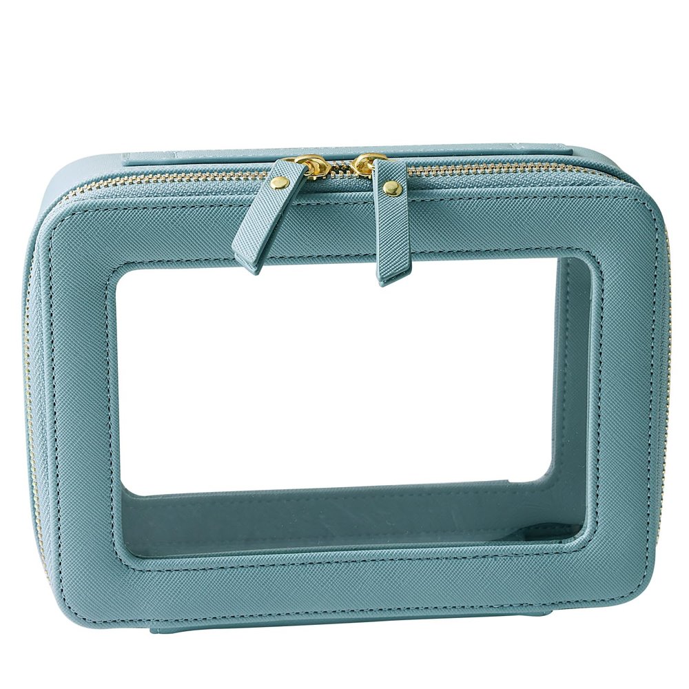 SANHECUN Toiletry bag waterproof cosmetic organizer with handle large opening for travelling (Blue)