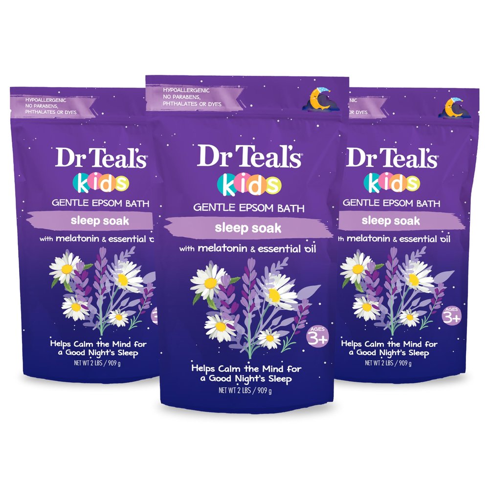 Dr Teal's Kids Gentle Epsom Salt, Sleep Soak with Melatonin & Essential Oil Blend, 2 lbs (Pack of 3)
