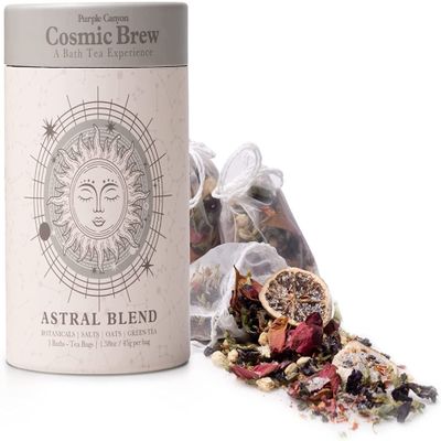 Astral Blend Bath Tea by Purple Canyon | 3 Purifying Bath Soaks with Sage, Rose, Lemongrass, and Rosemary | Stress Relief Gifts for Women