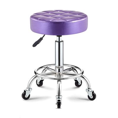 ZHOUXIAO Rolling Swivel Massage Salon Stool with Wheels and Thicker Seat Padding, Adjustable Height PU Leather Bar Stool Office Shop Stool with Footrest SPA Stool Hairdressin Purple