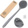 Manmihealth Silicone Back Scrubber(Thick Bristles) & Soft Bath Glove Set, Super-Exfoliating Body Scrubber & Super-Lathering Shower Brush Combination, with a Free Hook.(Gray) view 1