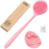 Manmihealth Silicone Back Scrubber(Thick Bristles) & Soft Bath Glove Set, Super-Exfoliating Body Scrubber & Super-Lathering Shower Brush Combination, with a Free Hook.(Pink) view 1