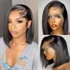 13x6 Brazilian Straight Short Bob Wig HD Transparent Lace Front Human Hair Wigs For Women Pre Plucked With Baby Hair Natural Hailine Glueless Straight Short Wig 150% Density 10Inch view 1