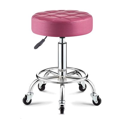 ZHOUXIAO Rolling Swivel Massage Salon Stool with Wheels and Thicker Seat Padding, Adjustable Height PU Leather Bar Stool Office Shop Stool with Footrest SPA Stool Hairdressin red