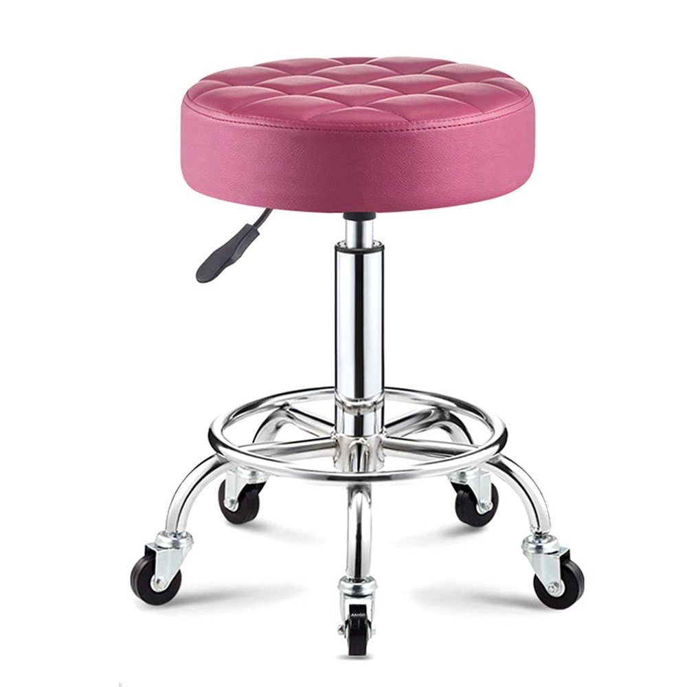 ZHOUXIAO Rolling Swivel Massage Salon Stool with Wheels and Thicker Seat Padding, Adjustable Height PU Leather Bar Stool Office Shop Stool with Footrest SPA Stool Hairdressin red