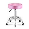 ZHOUXIAO Rolling Swivel Massage Salon Stool with Wheels and Thicker Seat Padding, Adjustable Height PU Leather Bar Stool Office Shop Stool with Footrest SPA Stool Hairdressin Pink view 1