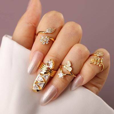 Rumtock CZ Crystal Beads Butterfly Fingernail Opening Ring Nail Decoration for Women Girls Little Finger Nail Art