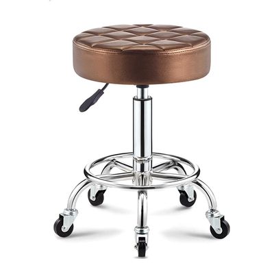 ZHOUXIAO Rolling Swivel Massage Salon Stool with Wheels and Thicker Seat Padding, Adjustable Height PU Leather Bar Stool Office Shop Stool with Footrest SPA Stool Hairdressin Brown