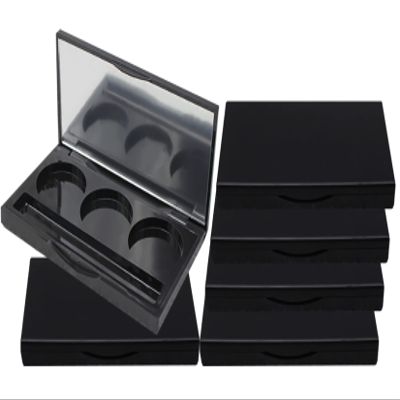 Plastic Eyeshadow Palette Empty Makeup Palette with Mirror 3 Grids Round Eyeshadow Pans Case with 26.5mm Plastic Pan Eye Shadow Case Box for Eyeshadow Blush Lipstick Powder Pigment Black 6 Pack