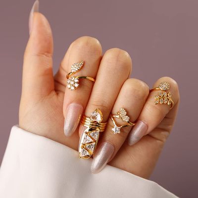 Rumtock CZ Crystal Beads Women Nail Cap Finger Tip Manicure Protective Nail Art for Women Girls Statement Punk Jewelry