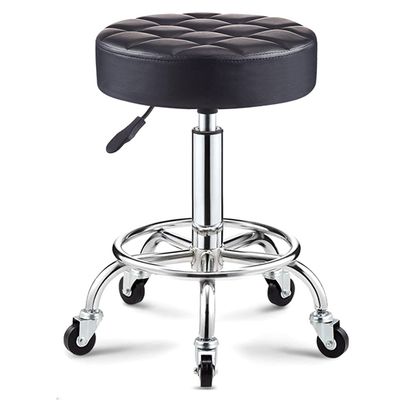 ZHOUXIAO Rolling Swivel Massage Salon Stool with Wheels and Thicker Seat Padding, Adjustable Height PU Leather Bar Stool Office Shop Stool with Footrest SPA Stool Hairdressin Black