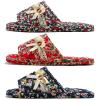 3 Pairs Floral Cotton House Slippers for Women, Open Toe Indoor Slippers Comfortable Washable Portable Foldable Guest Travel Hotel Airplane Spa Slippers view 2