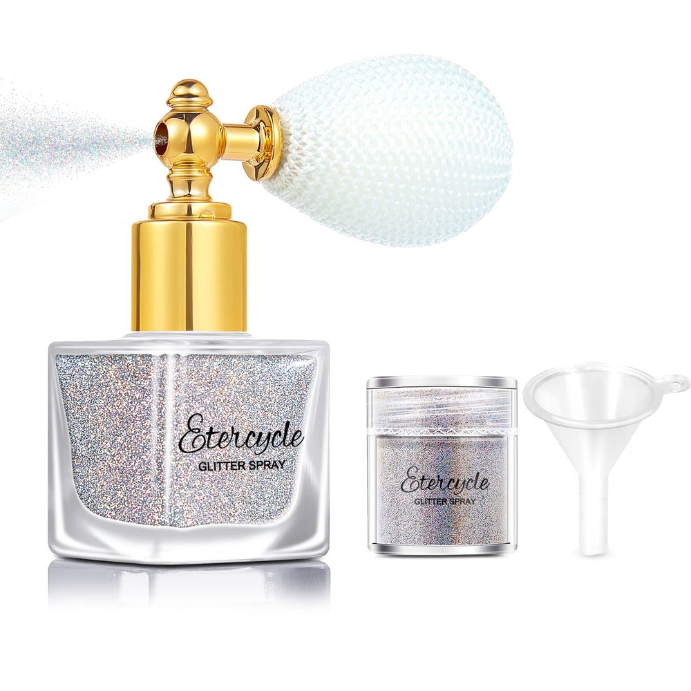 Etercycle Silver Body Glitter Spray, Shimmering Spray Powder Sparkle Powder, Cosmetic Shimmer Makeup Glitter for Hair and Body Face Clothes Nail Art Craft Design Easter Christmas Halloween Crafts