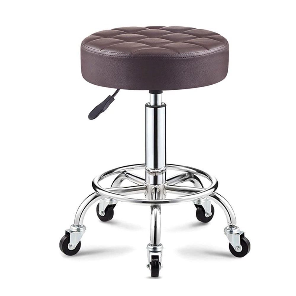 ZHOUXIAO Rolling Swivel Massage Salon Stool with Wheels and Thicker Seat Padding, Adjustable Height PU Leather Bar Stool Office Shop Stool with Footrest SPA Stool Hairdressin Coffee