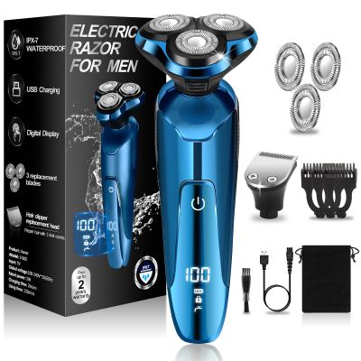 Electric Razor for Men,Mens Electric Shavers Rotary,LED Display 100% Waterproof Cordless Razor, Wet/Dry Shaving,Shaver for Men Replaceable Blades Portable Travel Razors