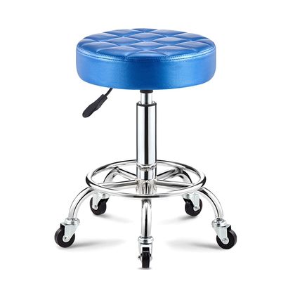 ZHOUXIAO Rolling Swivel Massage Salon Stool with Wheels and Thicker Seat Padding, Adjustable Height PU Leather Bar Stool Office Shop Stool with Footrest SPA Stool Hairdressin Blue