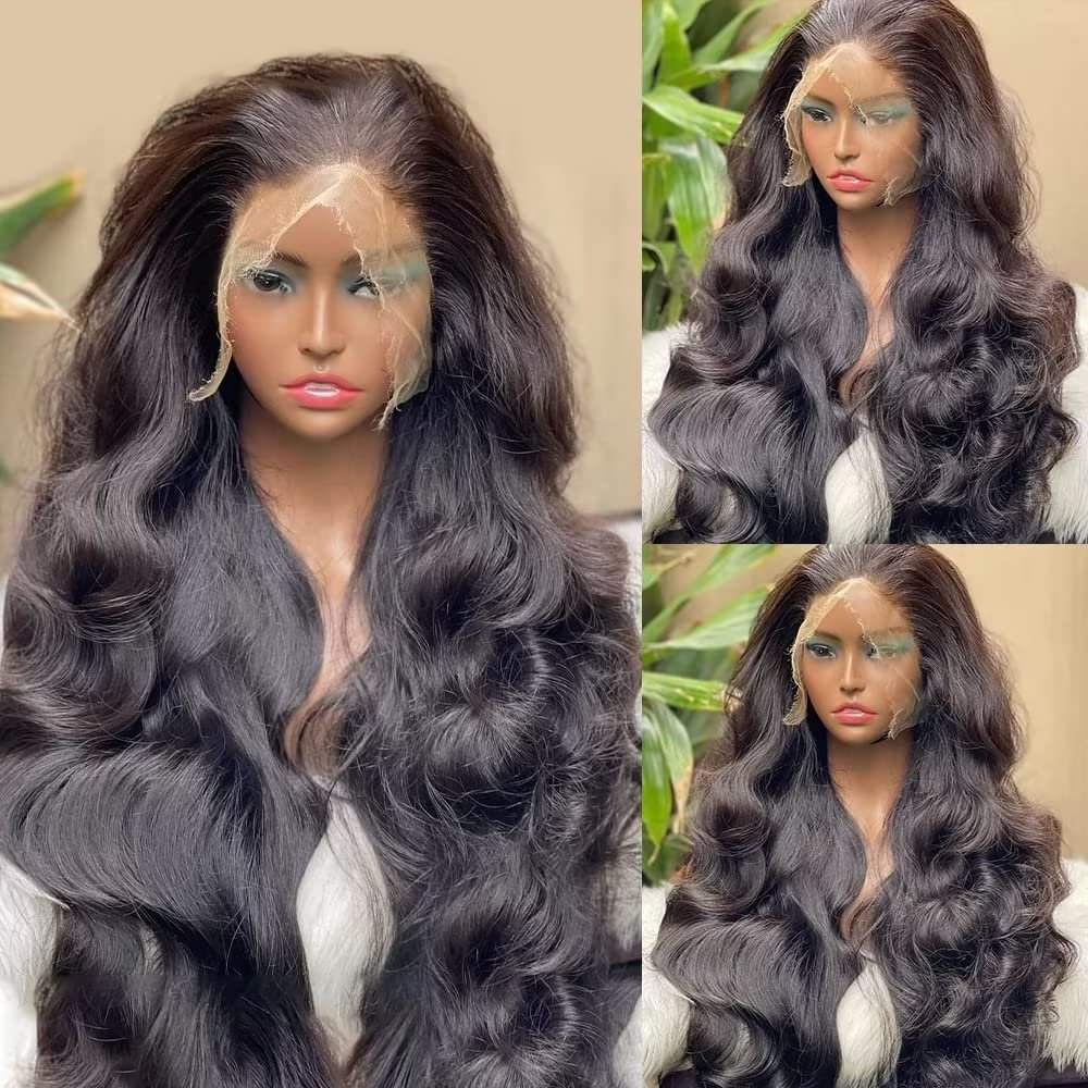 180% Density Full 360 Lace Wigs HD Human Hair Body Wave Wigs Transparent HD Frontal Remy Hair Wigs Pre Plucked Brazilian Hair 360 Full Lace Wigs Bleached Knots Glueless Wigs 26Inch