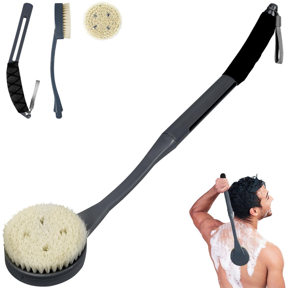 Back Brush Long Handle for Shower, 20.5 Back Bath Brush for Shower, Back Scrubber, Exfoliation and Improved Skin Health for Elderly with Limited Arm Movement, Disabled, Pregnant Women