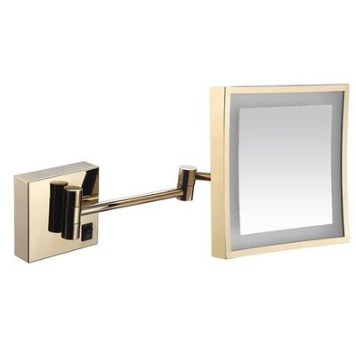 Feiyxu Wall Mounted Lighted Vanity Mirror with Lights,3X Magnifying Bathroom Makeup Mirror,8 Inch Bathroom with Light Mirror,Folding Telescopic Makeup Mirror for Home Makeup, Shaving (Color : Gold)
