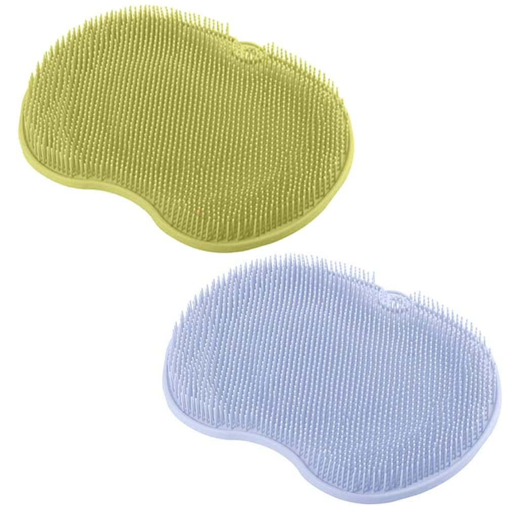 2 PCS Shower Foot & Back Scrubber, Massage Pad, Wall-Mounted Back Scrubber, Silicone Bath Massage Cushion Brush with Suction Cups, Bathroom Wash Foot Mat Exfoliating Dead Skin Foot Brush