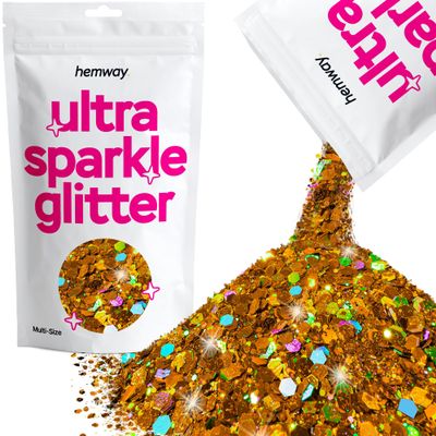 Hemway Ultra Sparkle Glitter - Copper Holographic | 100g Multi Size Metallic Flakes for Resin & Epoxy Crafts | Supplies for Halloween Craft and Decorations, Autumn Decor, Masks, Art