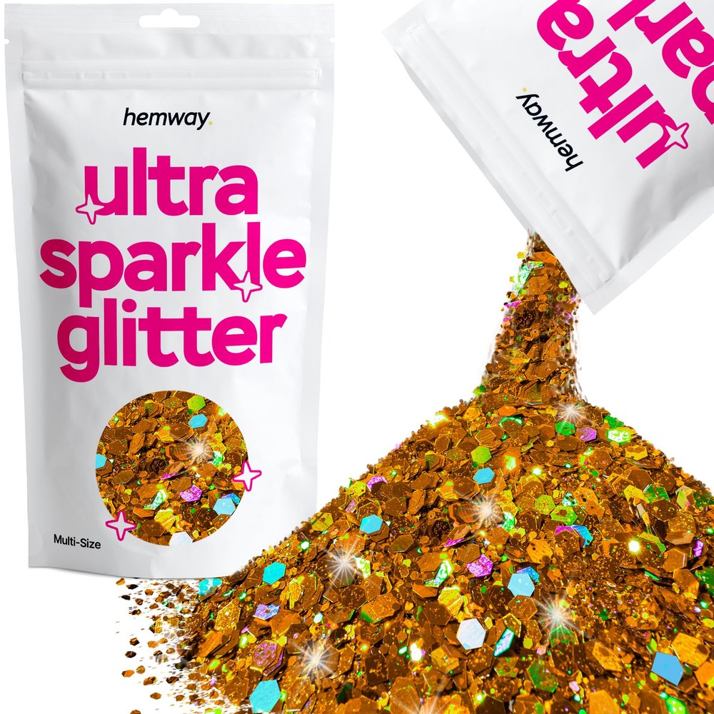 Hemway Ultra Sparkle Glitter - Copper Holographic | 100g Multi Size Metallic Flakes for Resin & Epoxy Crafts | Supplies for Halloween Craft and Decorations, Autumn Decor, Masks, Art