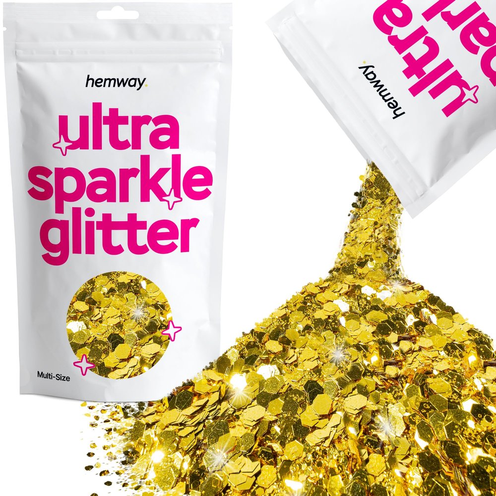 Hemway Ultra Sparkle Glitter - Gold | 100g Multi Size Metallic Flakes for Resin & Epoxy Crafts | Supplies for Tumblers, Festival, Art, Decoration