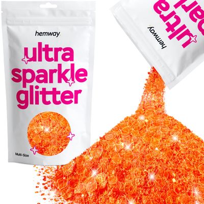 Hemway Ultra Sparkle Glitter - Fluorescent Peach | 100g Multi Size Metallic Flakes for Resin & Epoxy Crafts | Supplies for Tumblers, Festival, Art, Decoration