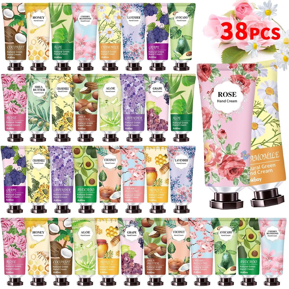 INALIER 38 Pack Hand Cream Bulk Christmas Gifts for Women, Stocking Stuffers for Women, Teen Girls, Coworkers & Teachers, Nurses Gifts, Hand Cream for Dry Cracked Hands,Mini Travel Size Hand Lotion