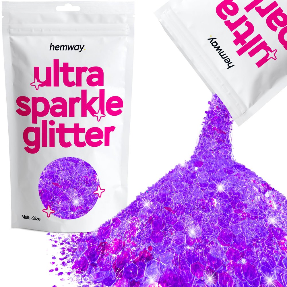 Hemway Ultra Sparkle Glitter - Fluorescent Purple | 100g Multi Size Metallic Flakes for Resin & Epoxy Crafts | Supplies for Halloween Craft and Decorations, Autumn Decor, Masks, Art