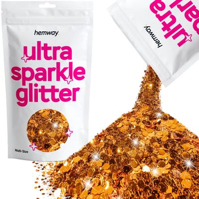 Hemway Ultra Sparkle Glitter - Copper | 100g Multi Size Metallic Flakes for Resin & Epoxy Crafts | Supplies for Halloween Craft and Decorations, Autumn Decor, Masks, Art