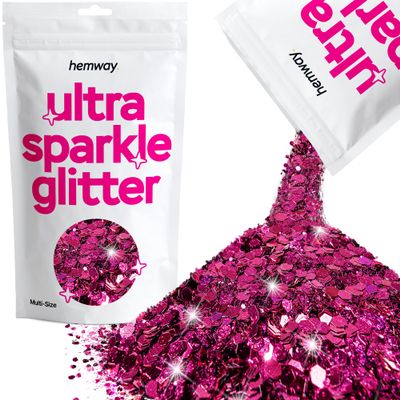 Hemway Ultra Sparkle Glitter - Dark Rose Pink | 100g Multi Size Metallic Flakes for Resin & Epoxy Crafts | Supplies for Tumblers, Festival, Art, Decoration