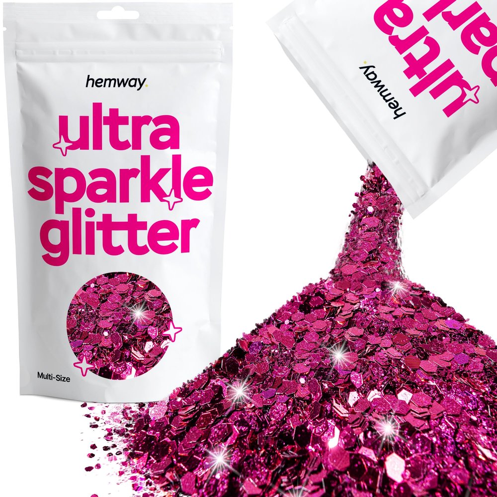 Hemway Ultra Sparkle Glitter - Dark Rose Pink | 100g Multi Size Metallic Flakes for Resin & Epoxy Crafts | Supplies for Tumblers, Festival, Art, Decoration