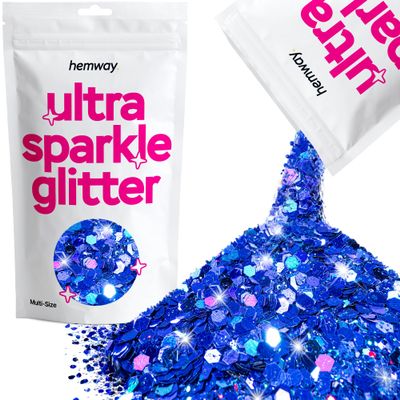 Hemway Ultra Sparkle Glitter - Sapphire Blue Holographic | 100g Multi Size Metallic Flakes for Resin & Epoxy Crafts | Supplies for Tumblers, Festival, Art, Decoration